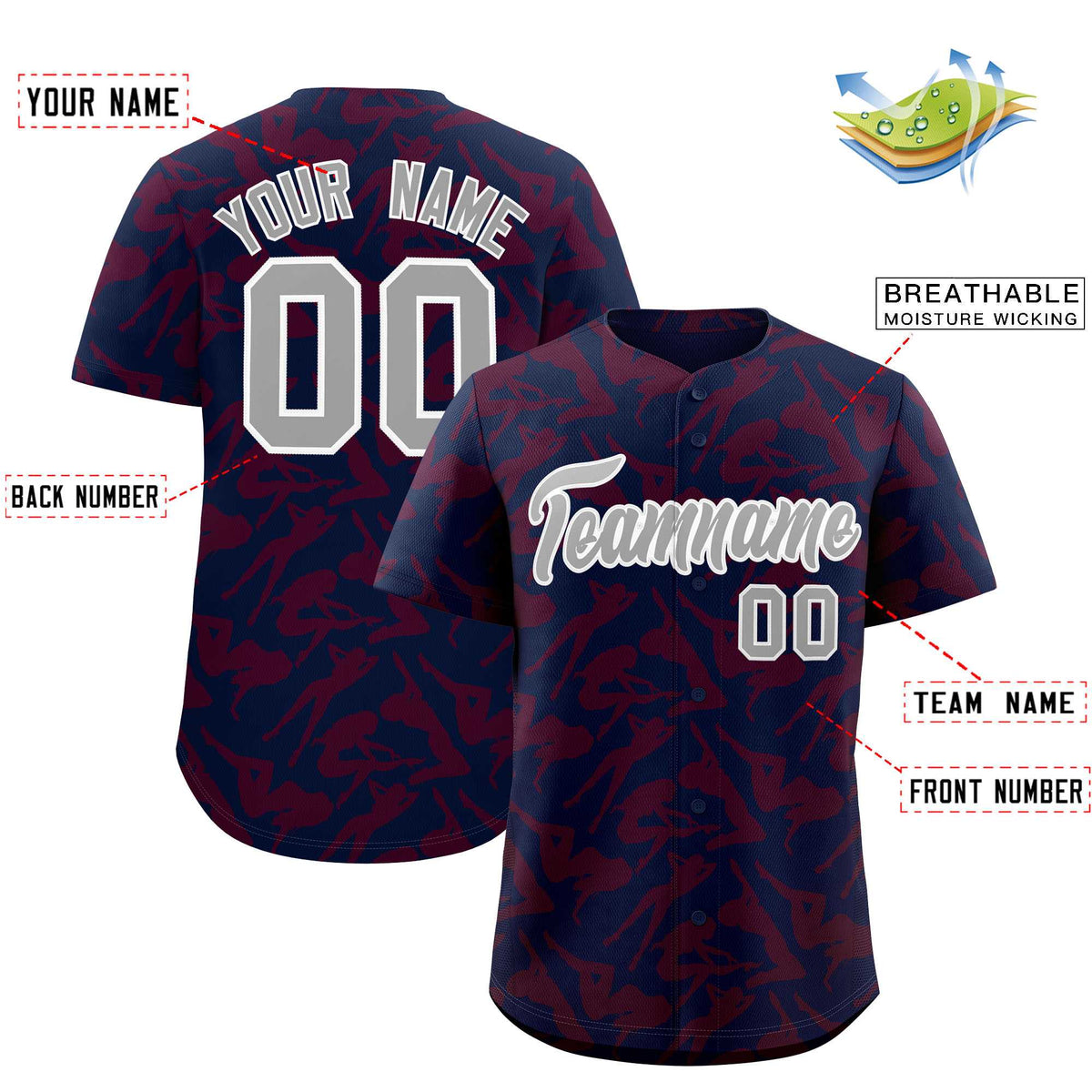 Custom Navy Crimson Playboy Graffiti Pattern Authentic Baseball Jersey| KXKSHOP