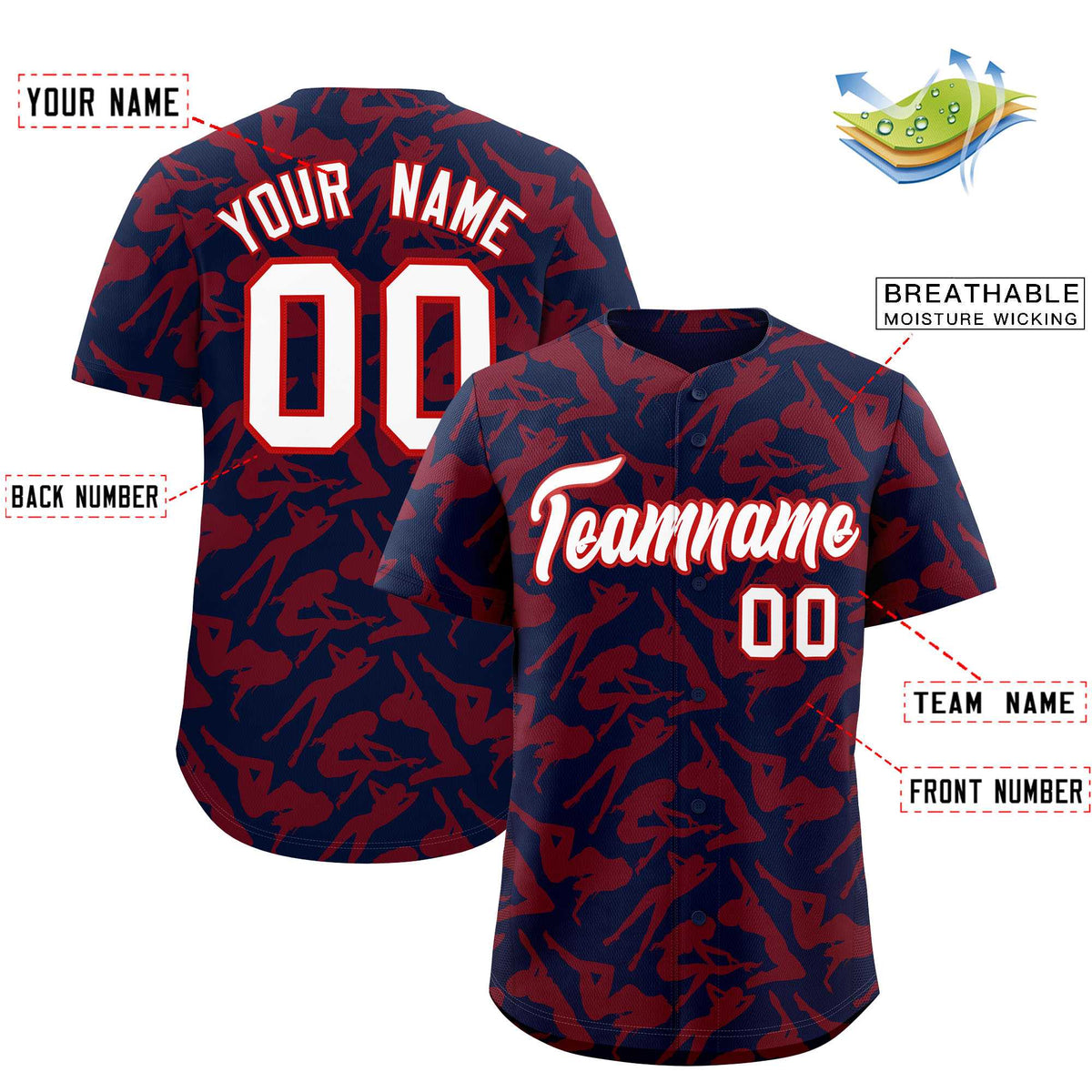 Custom Navy Red Playboy Graffiti Pattern Authentic Baseball Jersey| KXKSHOP