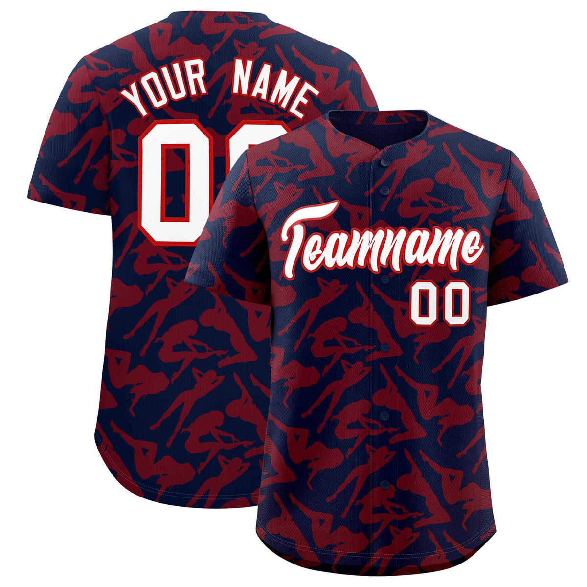 Custom Navy Red Playboy Graffiti Pattern Authentic Baseball Jersey| KXKSHOP