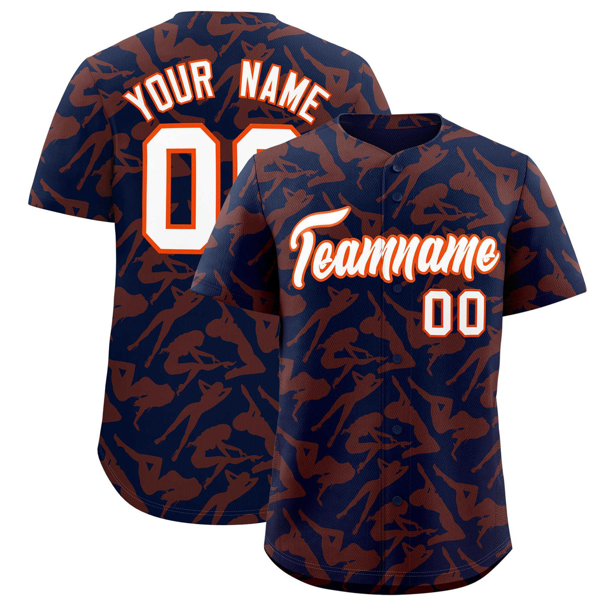 Custom Navy Orange Playboy Graffiti Pattern Authentic Baseball Jersey| KXKSHOP