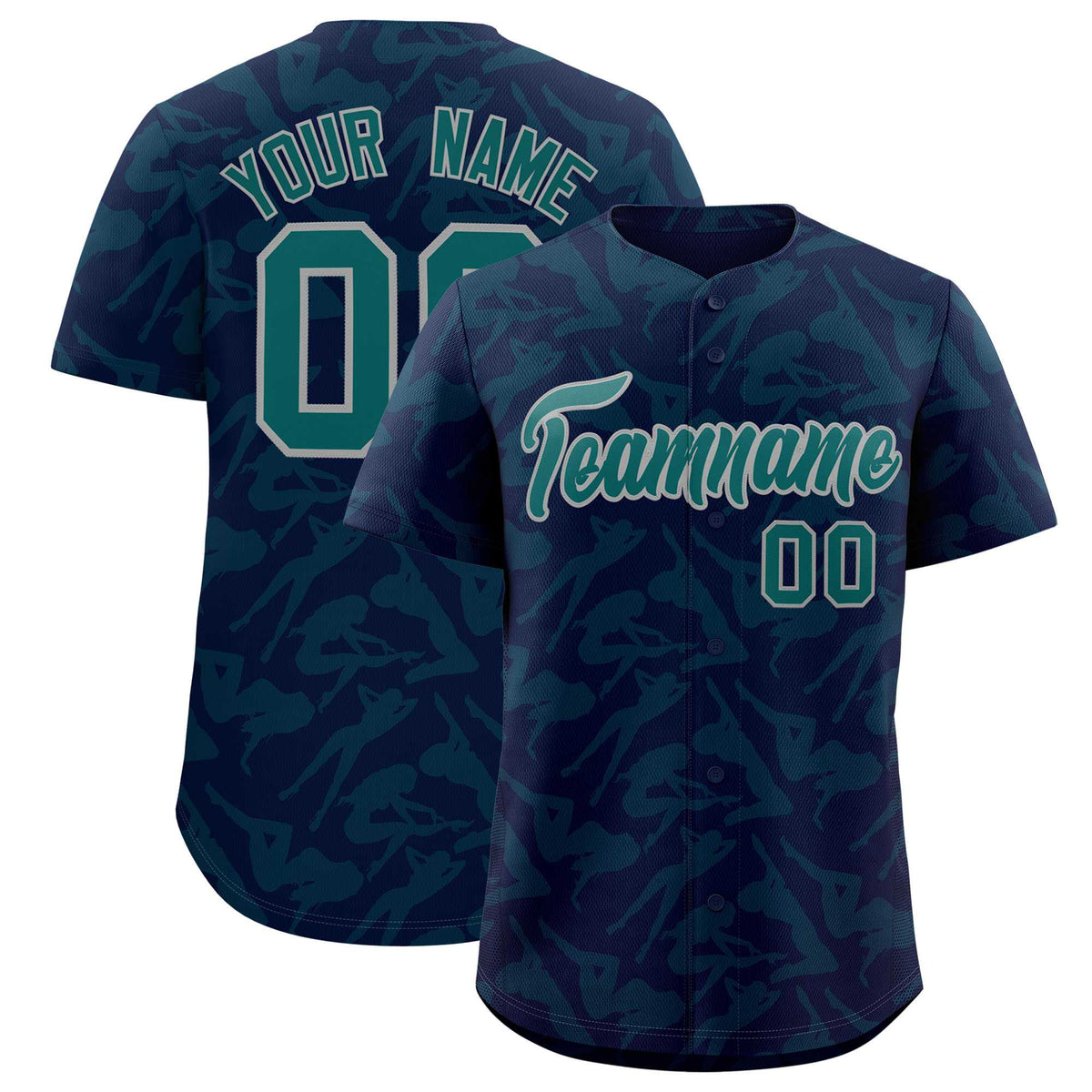 Custom Navy Aqua Playboy Graffiti Pattern Authentic Baseball Jersey| KXKSHOP