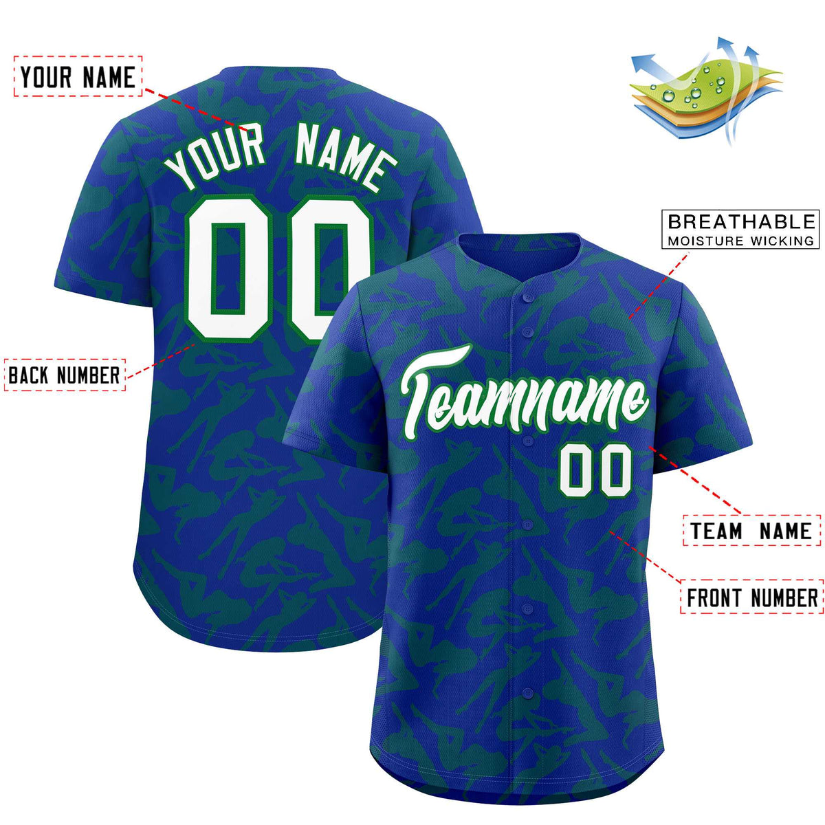 Custom Royal Kelly Green Playboy Graffiti Pattern Authentic Baseball Jersey| KXKSHOP