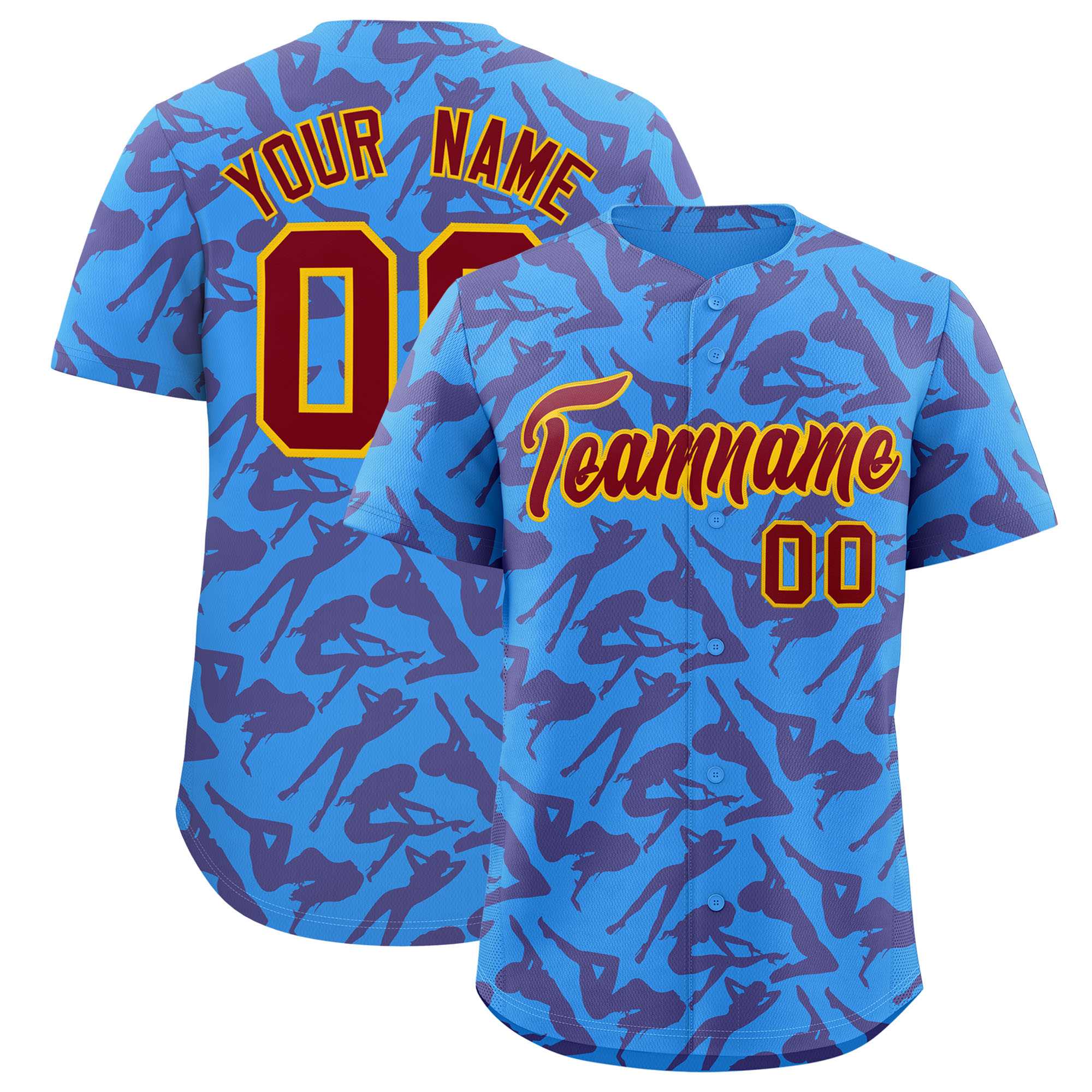 Custom Powder Blue Crimson Playboy Graffiti Pattern Authentic Baseball Jersey| KXKSHOP