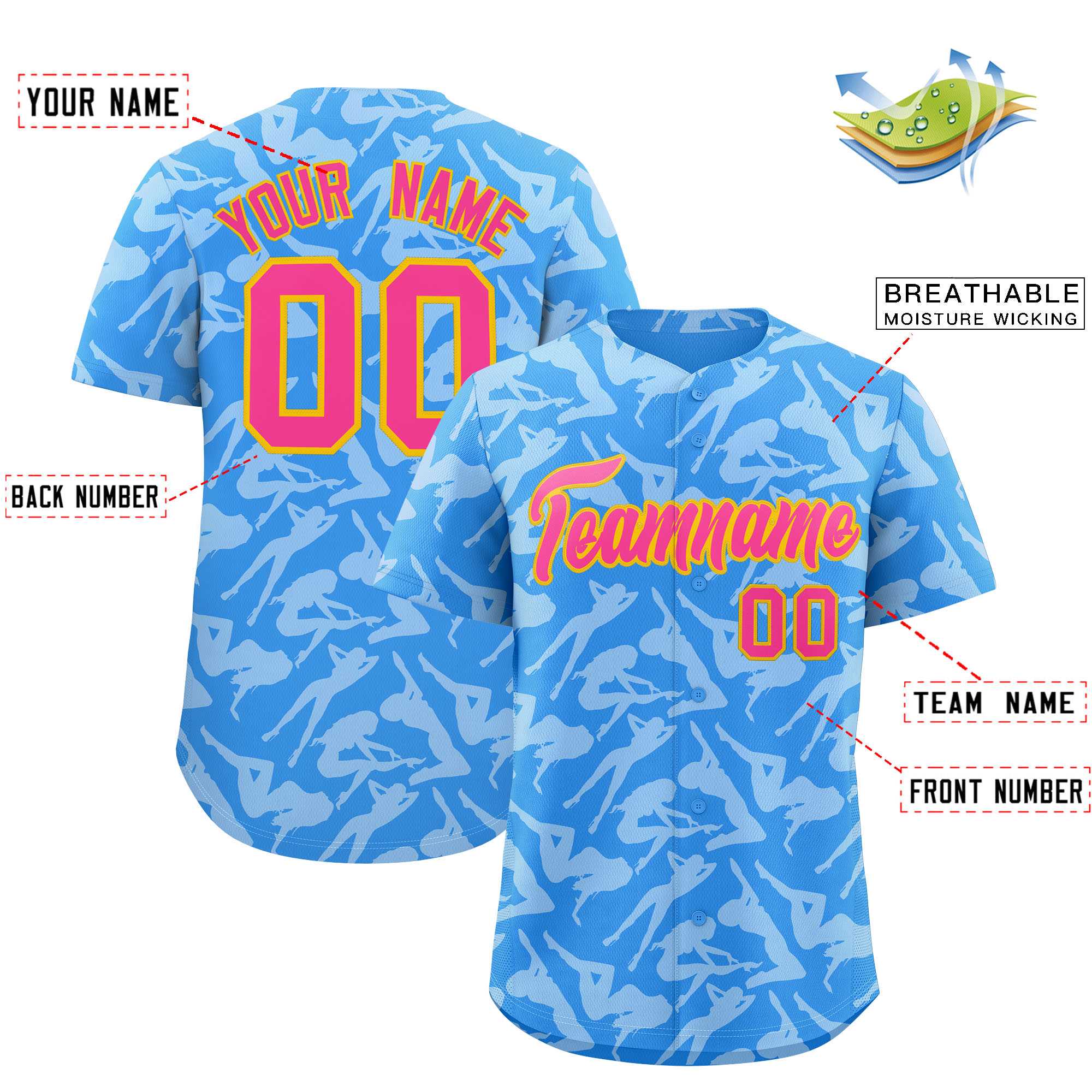 Custom Powder Blue White Playboy Graffiti Pattern Authentic Baseball Jersey| KXKSHOP