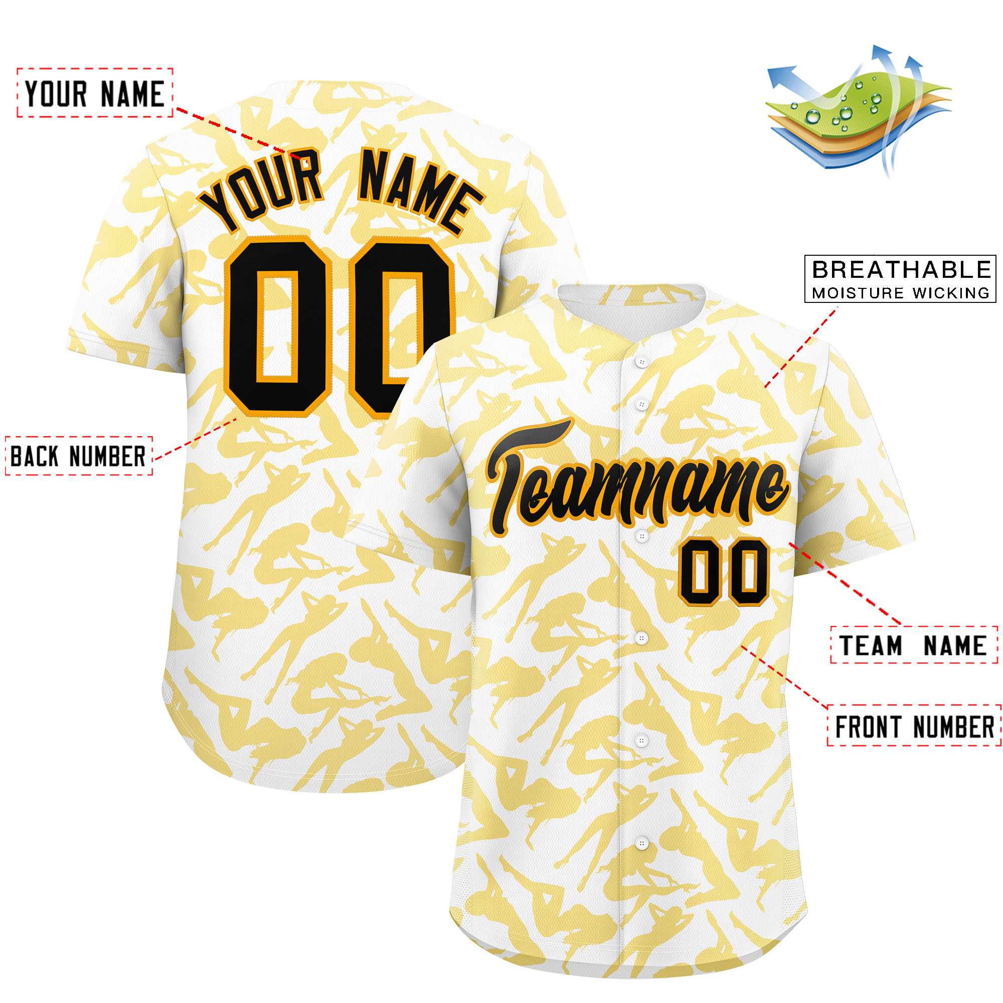 Custom White Gold Playboy Graffiti Pattern Authentic Baseball Jersey| KXKSHOP