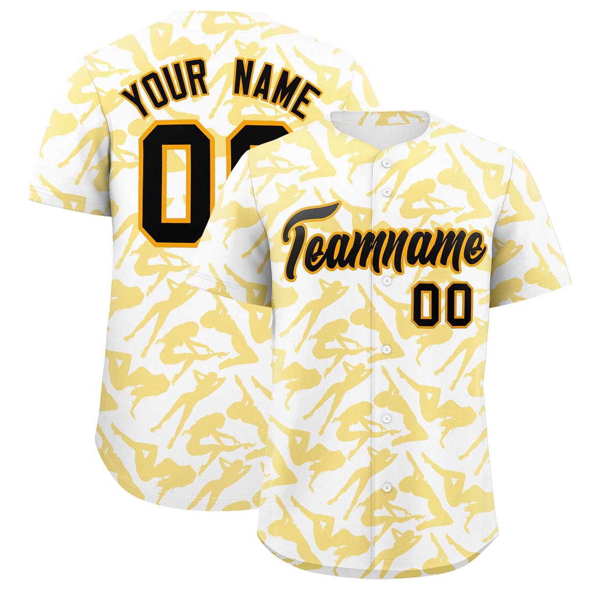 Custom White Gold Playboy Graffiti Pattern Authentic Baseball Jersey| KXKSHOP