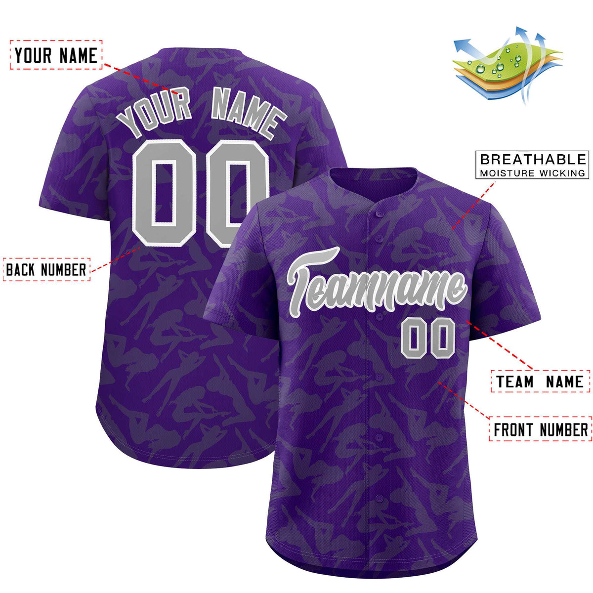Custom Purple Gray Playboy Graffiti Pattern Authentic Baseball Jersey| KXKSHOP