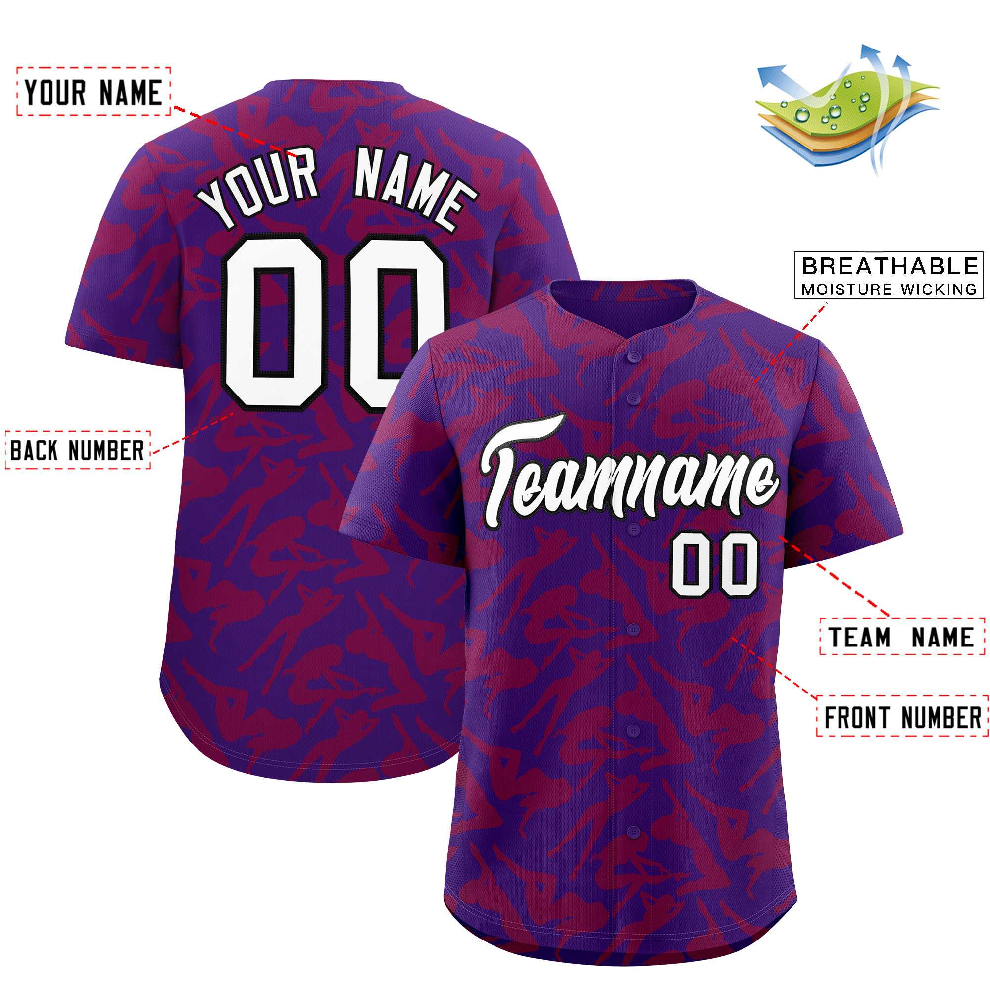 Custom Purple Red Playboy Graffiti Pattern Authentic Baseball Jersey| KXKSHOP