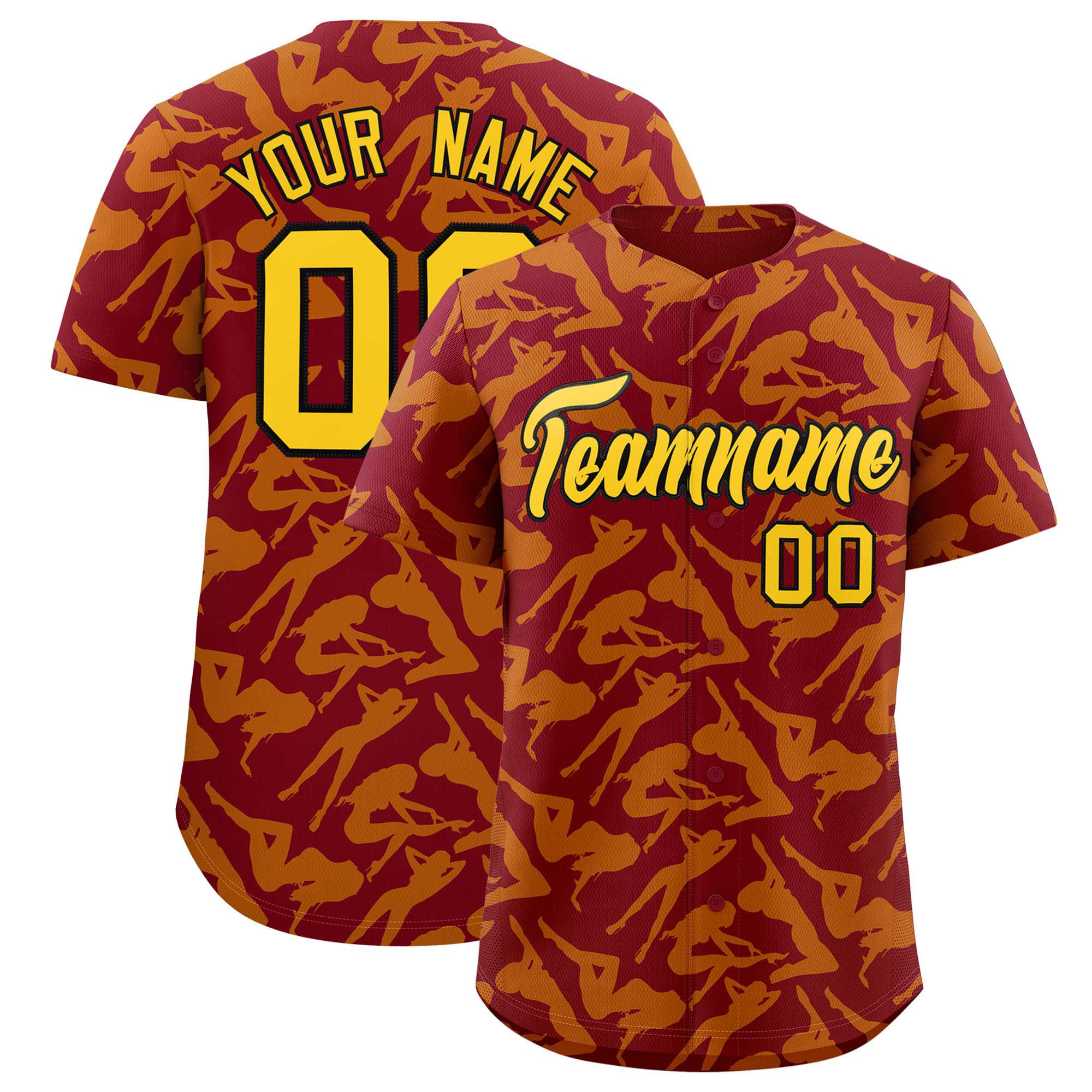 Custom Crimson Yellow Playboy Graffiti Pattern Authentic Baseball Jersey| KXKSHOP