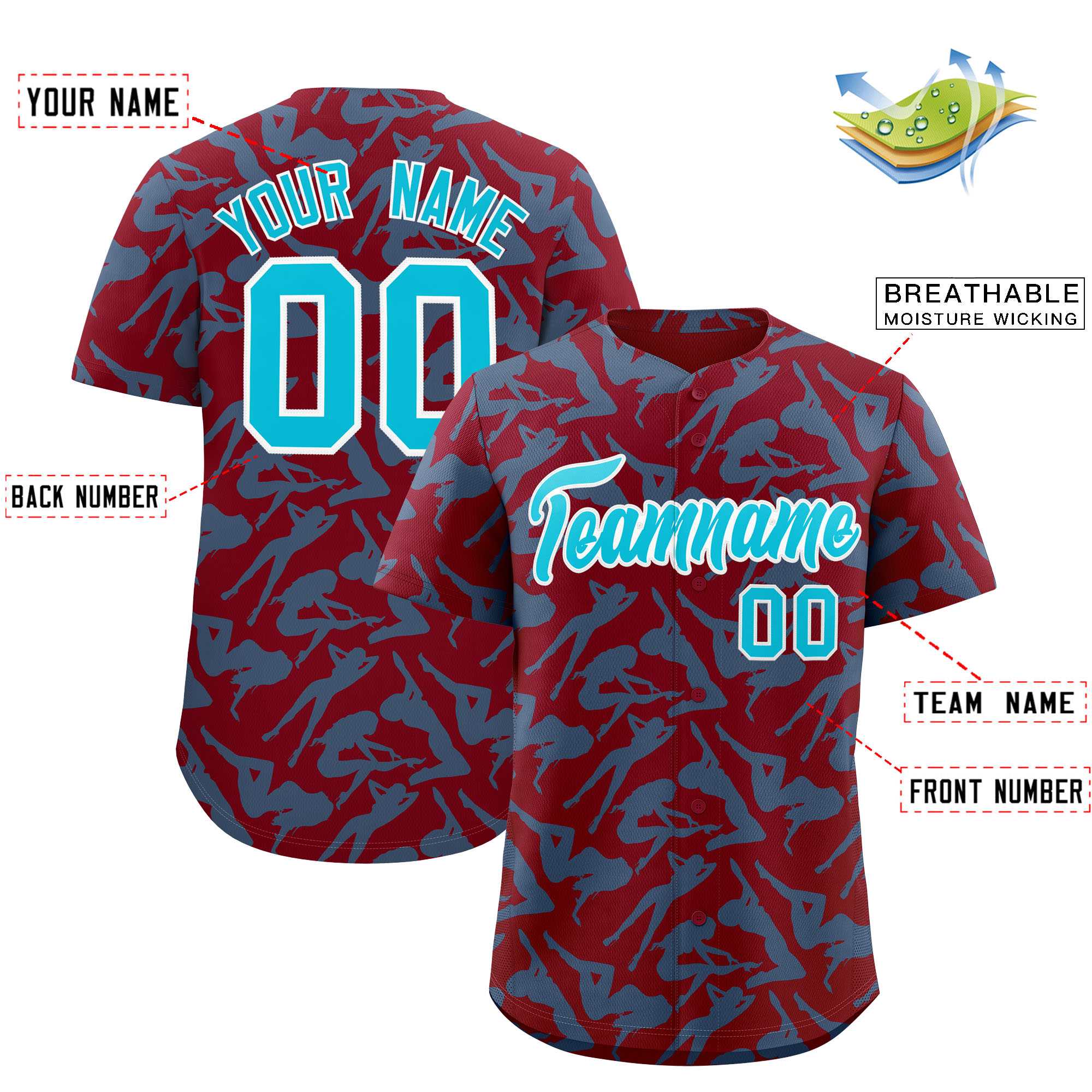 Custom Crimson Sky Blue Playboy Graffiti Pattern Authentic Baseball Jersey| KXKSHOP