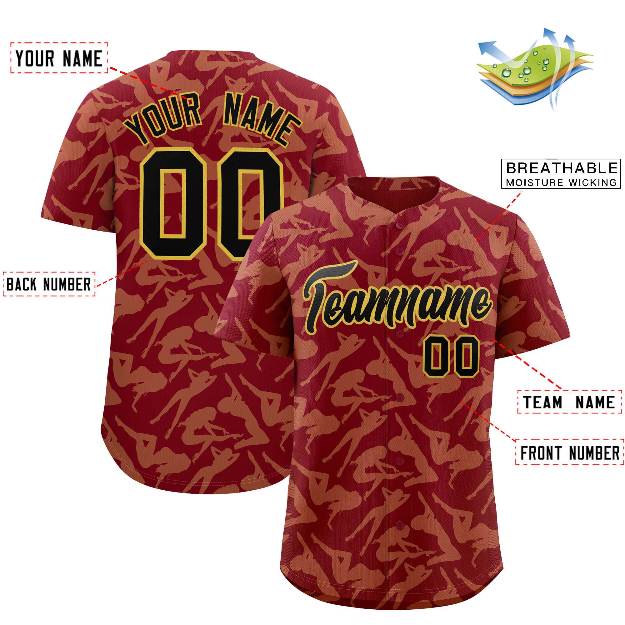 Custom Crimson Khaki Playboy Graffiti Pattern Authentic Baseball Jersey| KXKSHOP