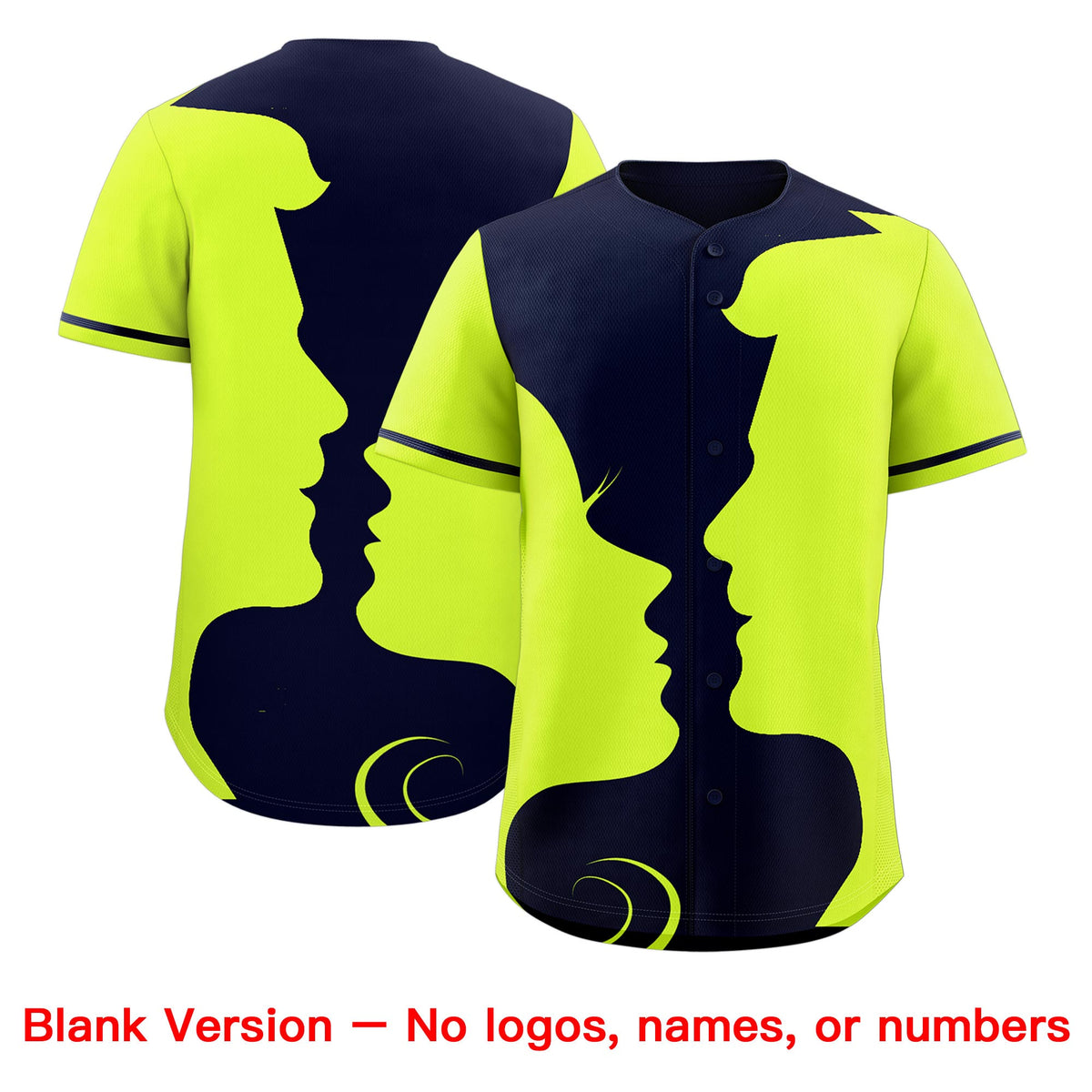 Custom Navy Neon Green Silhouettes of Loving Couple Valentine's Day Baseball Jersey| KXKSHOP