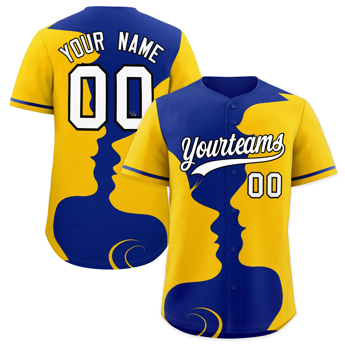 Custom Royal Gold Silhouettes of Loving Couple Valentine's Day Baseball Jersey| KXKSHOP