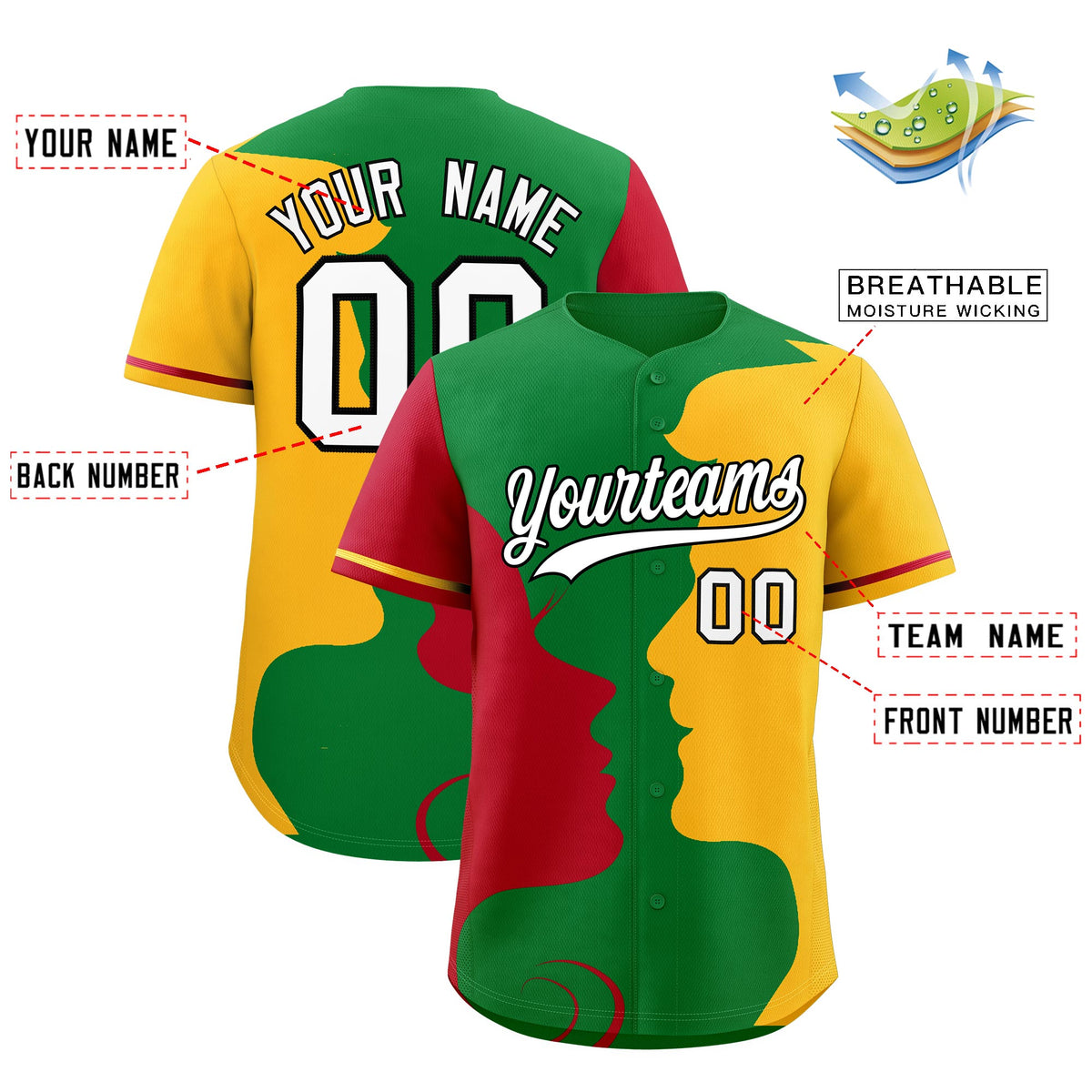 Custom Red Gold Silhouettes of Loving Couple Valentine's Day Baseball Jersey| KXKSHOP