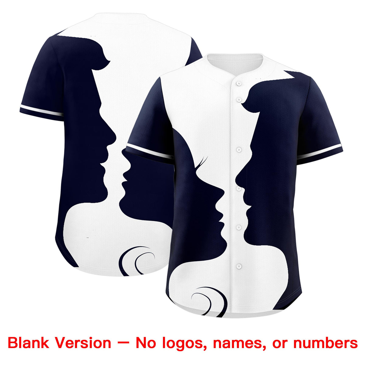 Custom White Navy Silhouettes of Loving Couple Valentine's Day Baseball Jersey| KXKSHOP