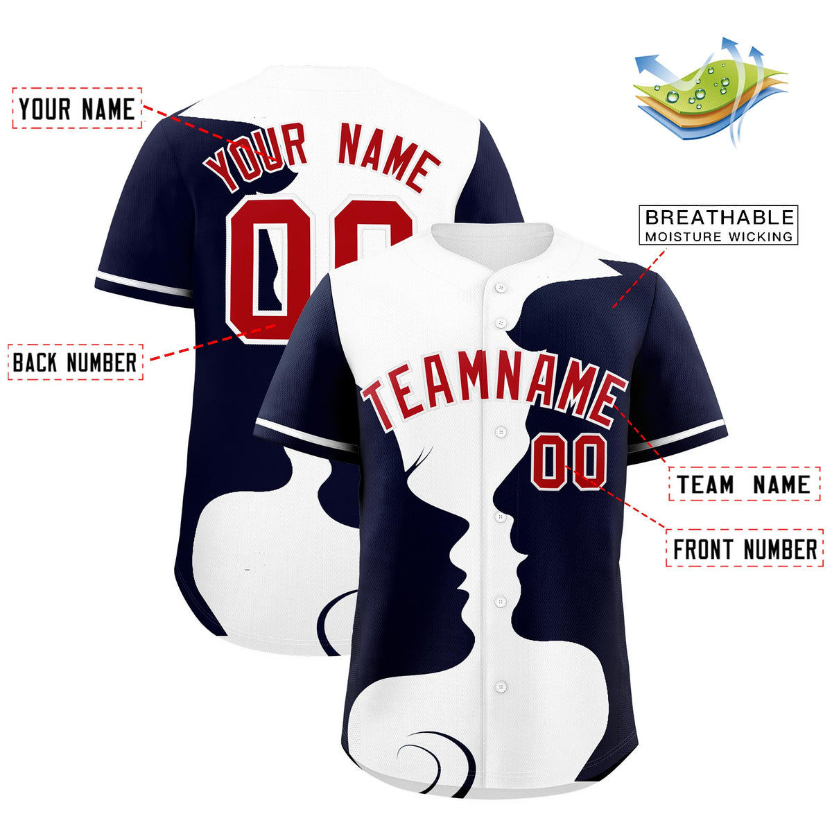 Custom White Navy Silhouettes of Loving Couple Valentine's Day Baseball Jersey| KXKSHOP