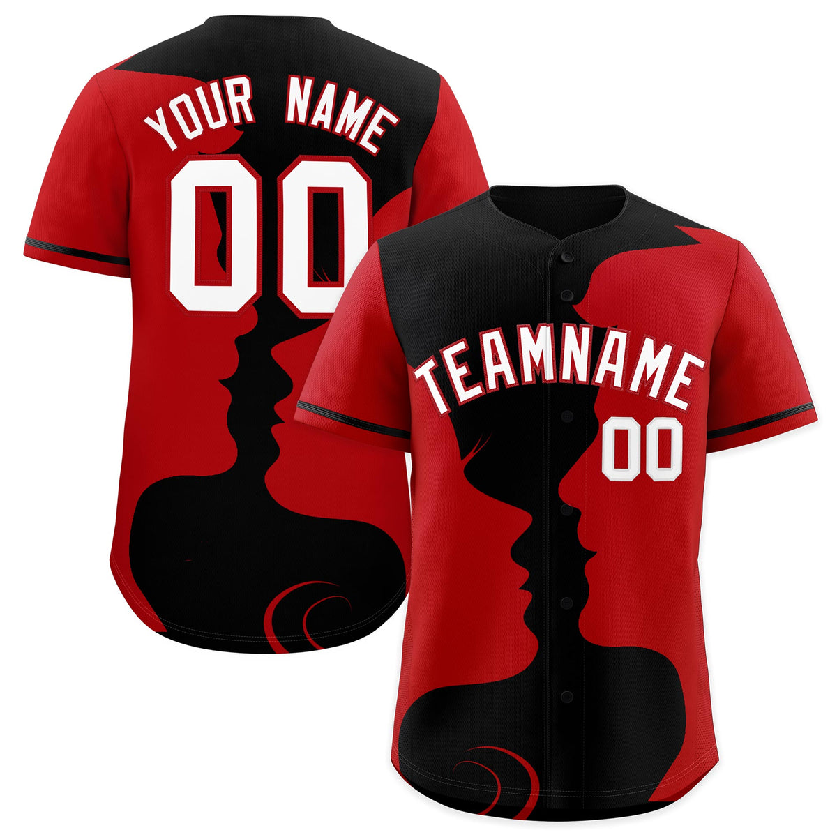 Custom Black Red Silhouettes of Loving Couple Valentine's Day Baseball Jersey| KXKSHOP