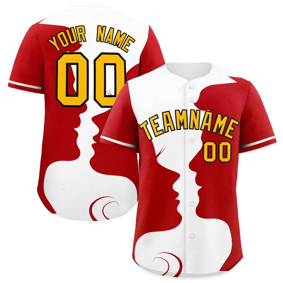 Custom White Red Silhouettes of Loving Couple Valentine's Day Baseball Jersey| KXKSHOP