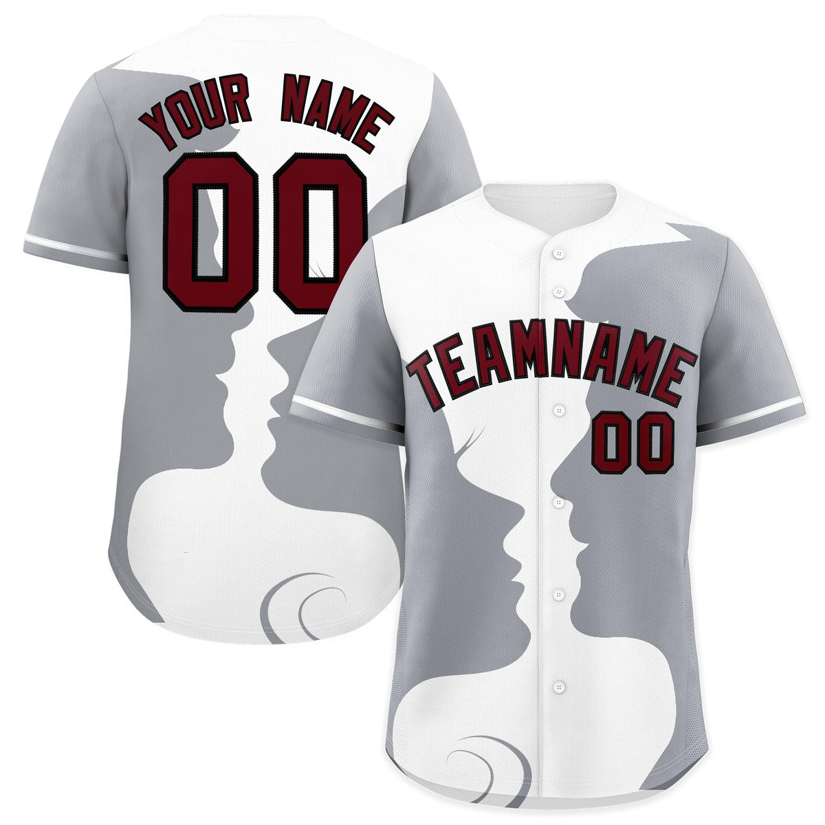 Custom Gray White Silhouettes of Loving Couple Valentine's Day Baseball Jersey| KXKSHOP