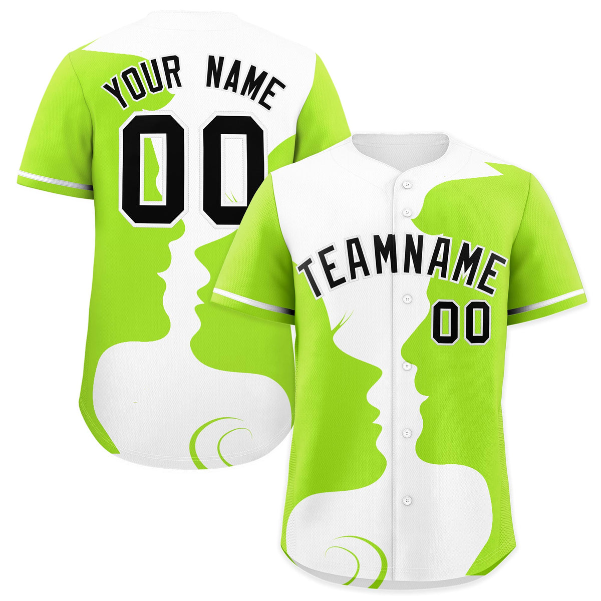 Custom White Neon Green Silhouettes of Loving Couple Valentine's Day Baseball Jersey| KXKSHOP