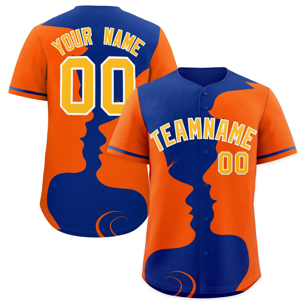 Custom Royal Orange Silhouettes of Loving Couple Valentine's Day Baseball Jersey| KXKSHOP