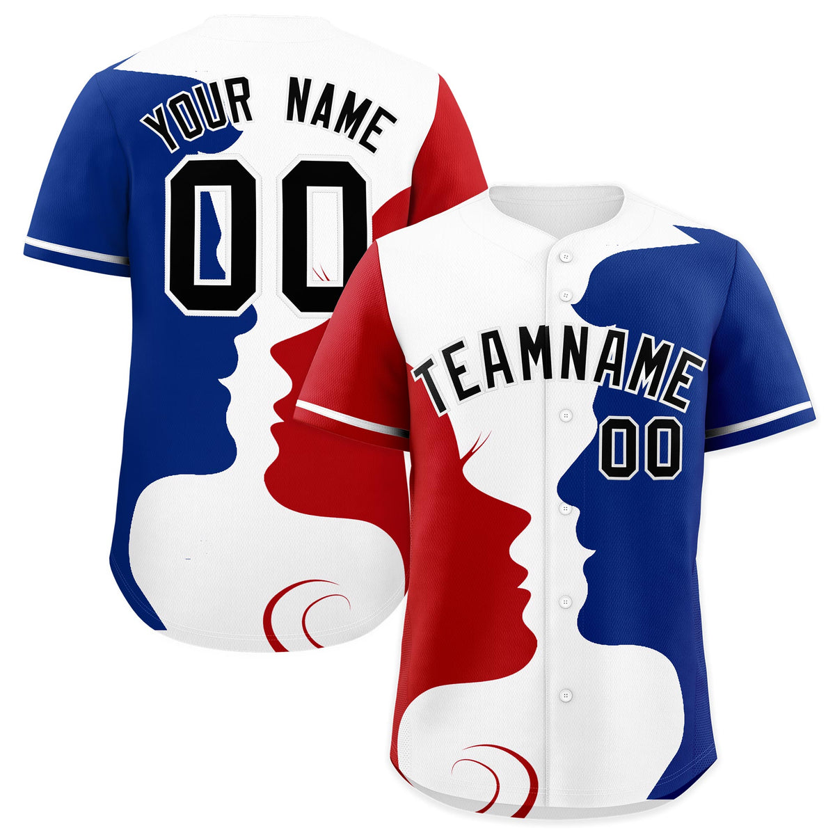 Custom White Red Royal Silhouettes of Loving Couple Valentine's Day Baseball Jersey| KXKSHOP