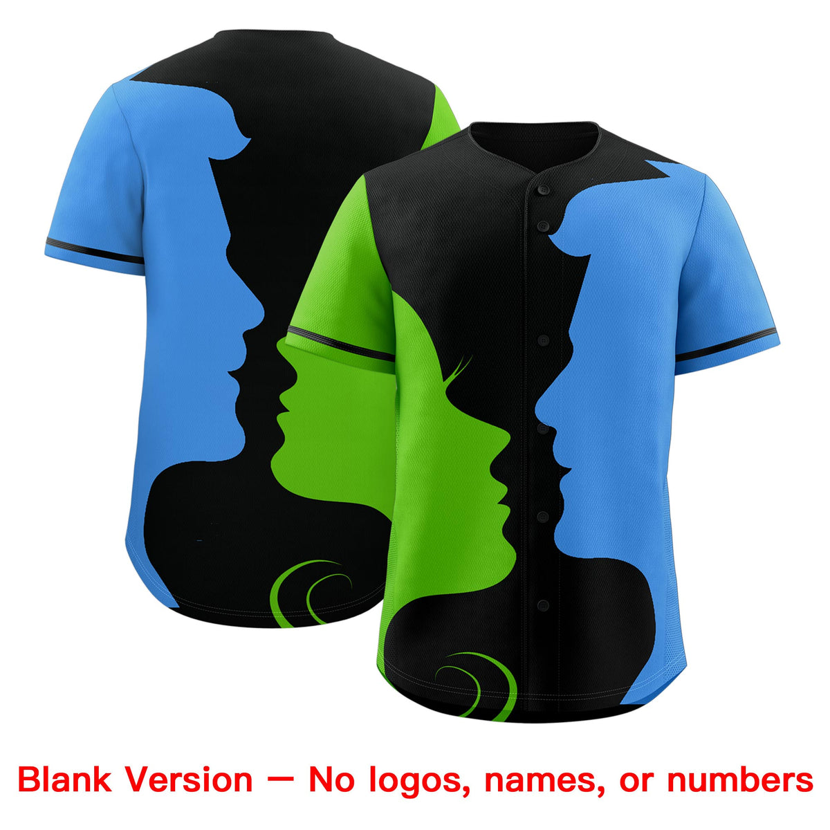 Custom Black Green Powder Blue Silhouettes of Loving Couple Valentine's Day Baseball Jersey| KXKSHOP