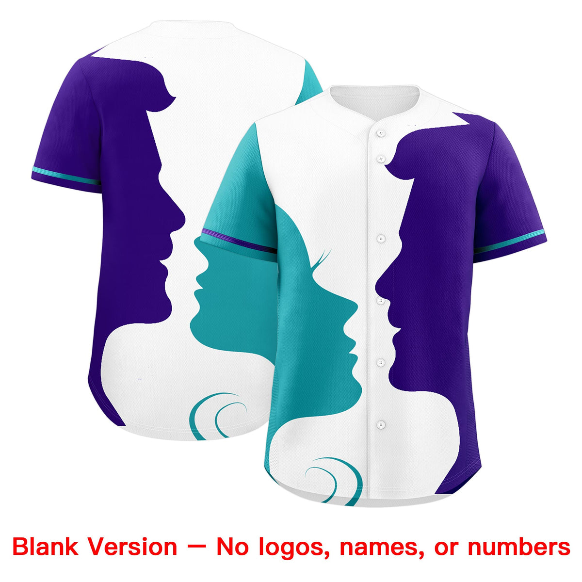 Custom Teal Purple White Silhouettes of Loving Couple Valentine's Day Baseball Jersey| KXKSHOP