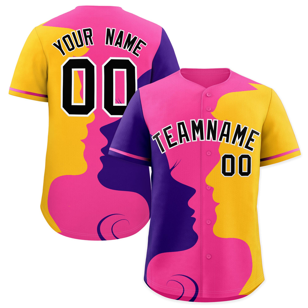 Custom Pink Purple Gold Silhouettes of Loving Couple Valentine's Day Baseball Jersey| KXKSHOP
