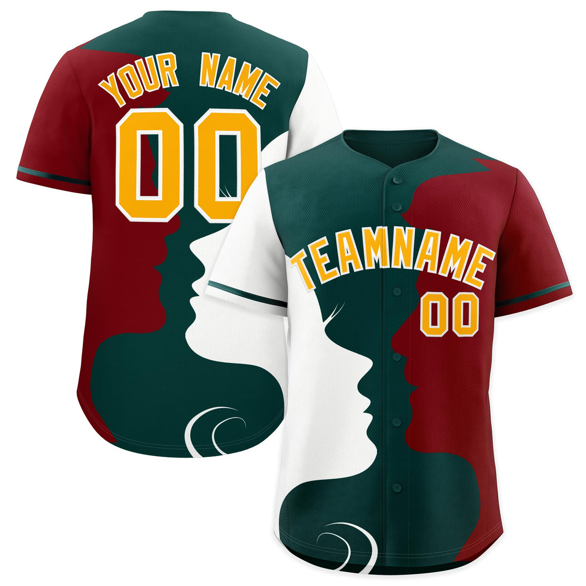 Custom Teal White Crimson Silhouettes of Loving Couple Valentine's Day Baseball Jersey| KXKSHOP