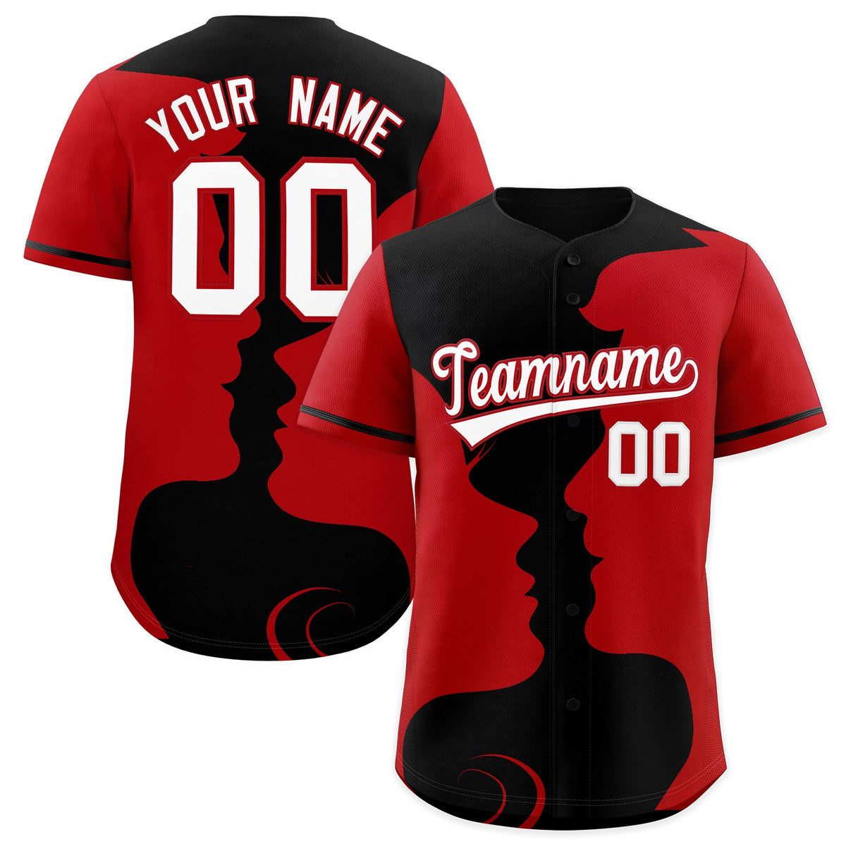 Custom Black Red Silhouettes of Loving Couple Valentine's Day Baseball Jersey| KXKSHOP