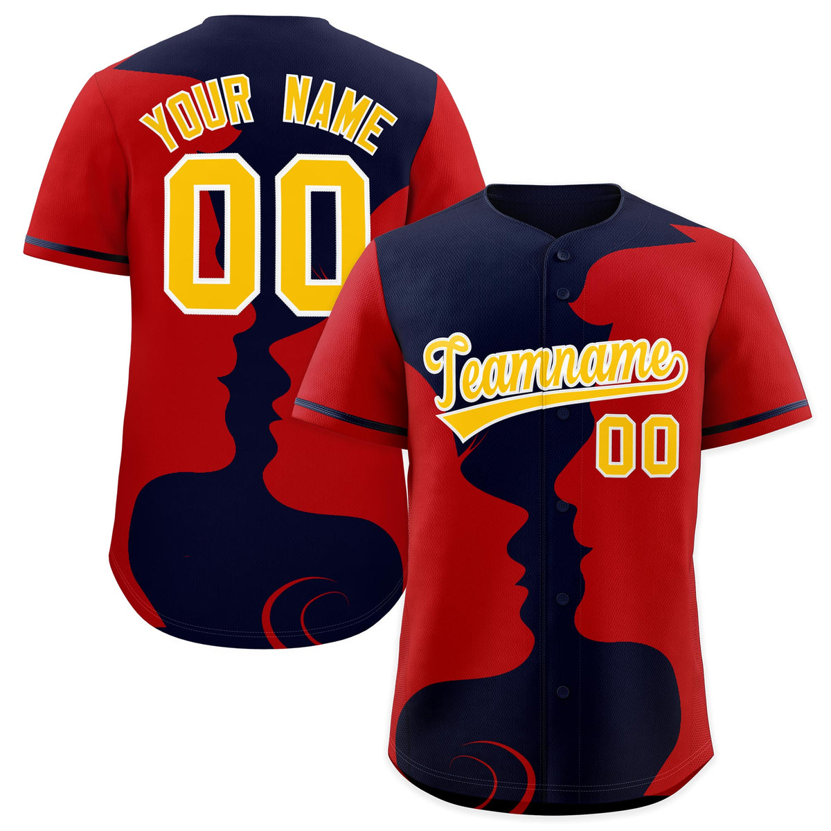 Custom Navy Red Silhouettes of Loving Couple Valentine's Day Baseball Jersey| KXKSHOP
