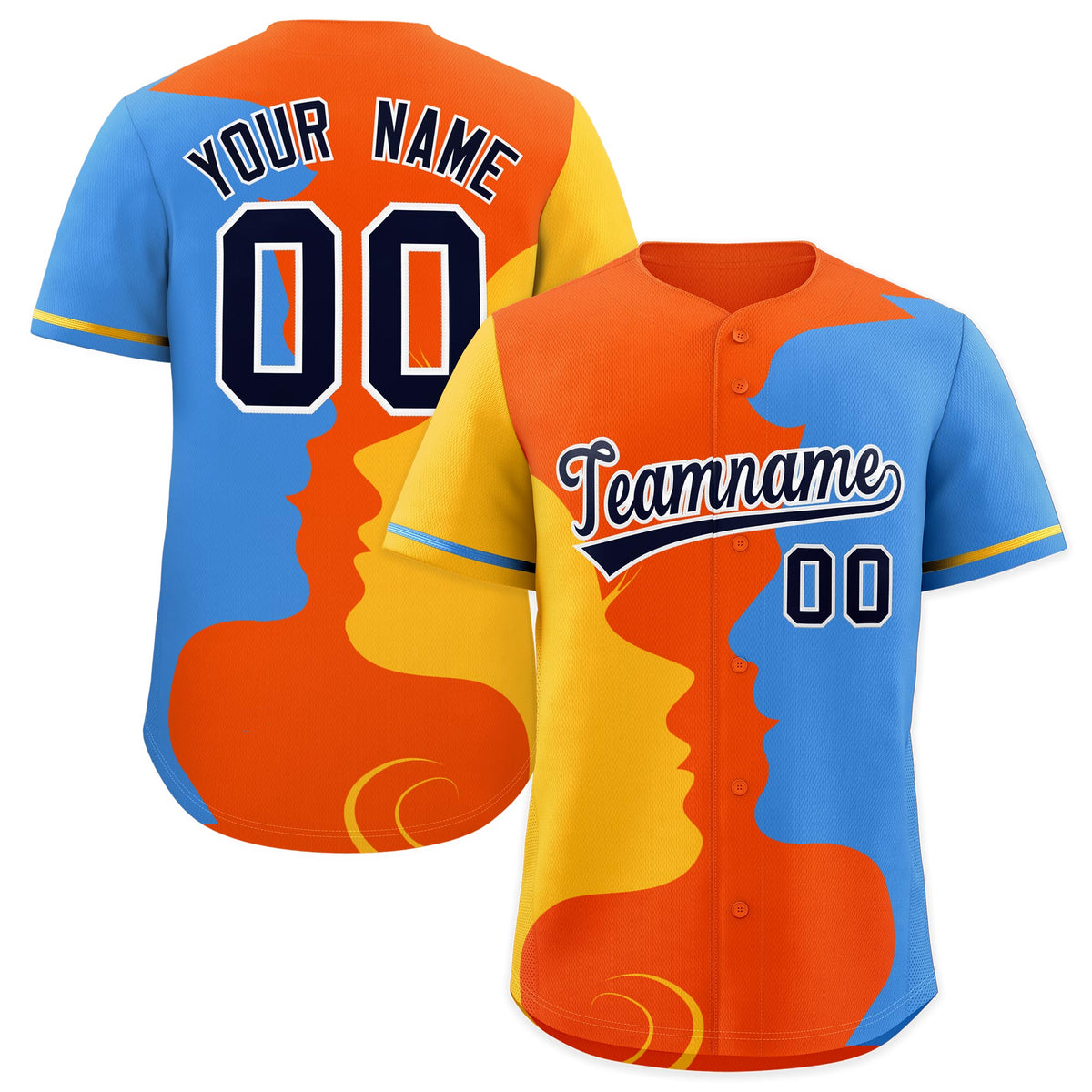 Custom Powder Blue Gold Silhouettes of Loving Couple Valentine's Day Baseball Jersey| KXKSHOP