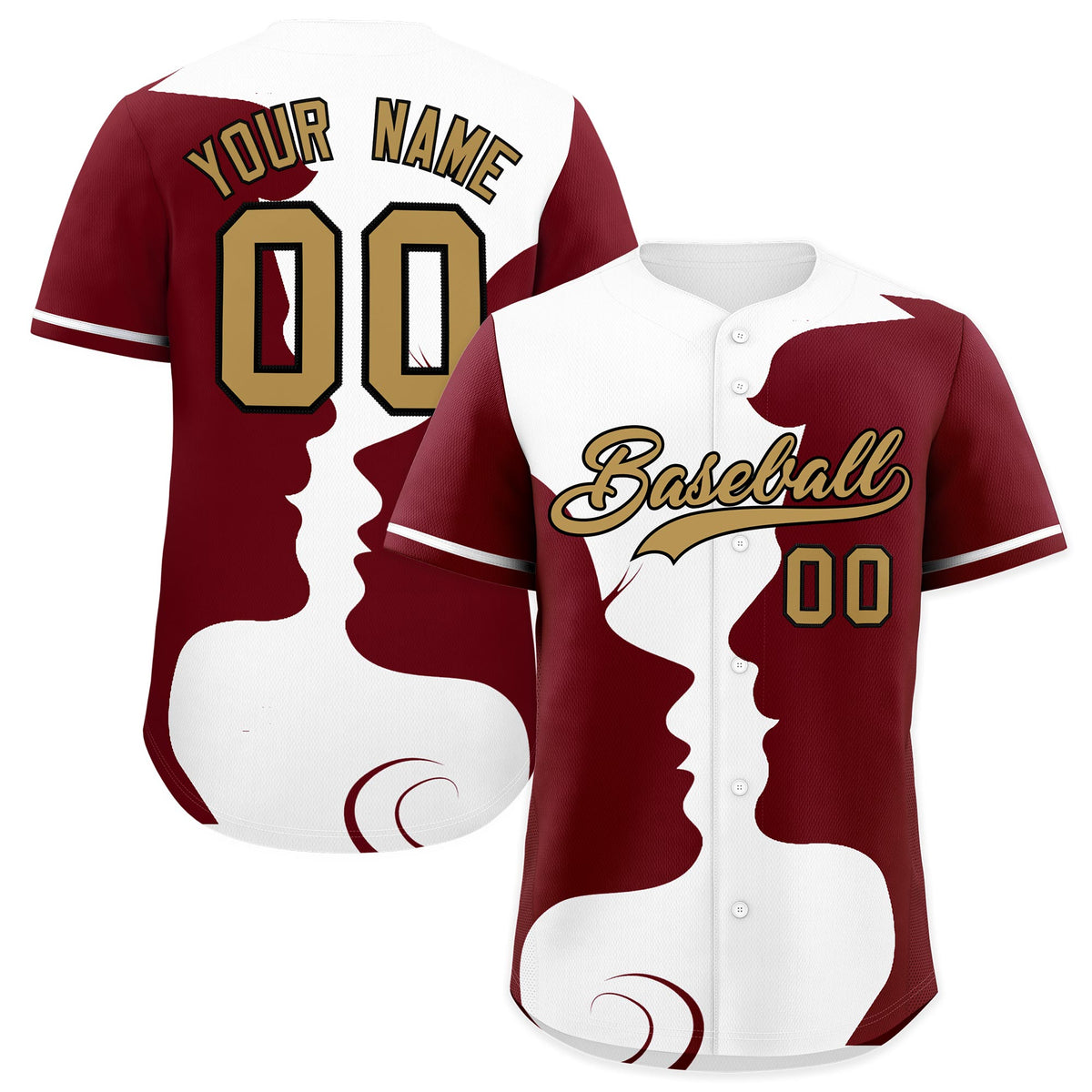 Custom White Crimson Silhouettes of Loving Couple Valentine's Day Baseball Jersey| KXKSHOP