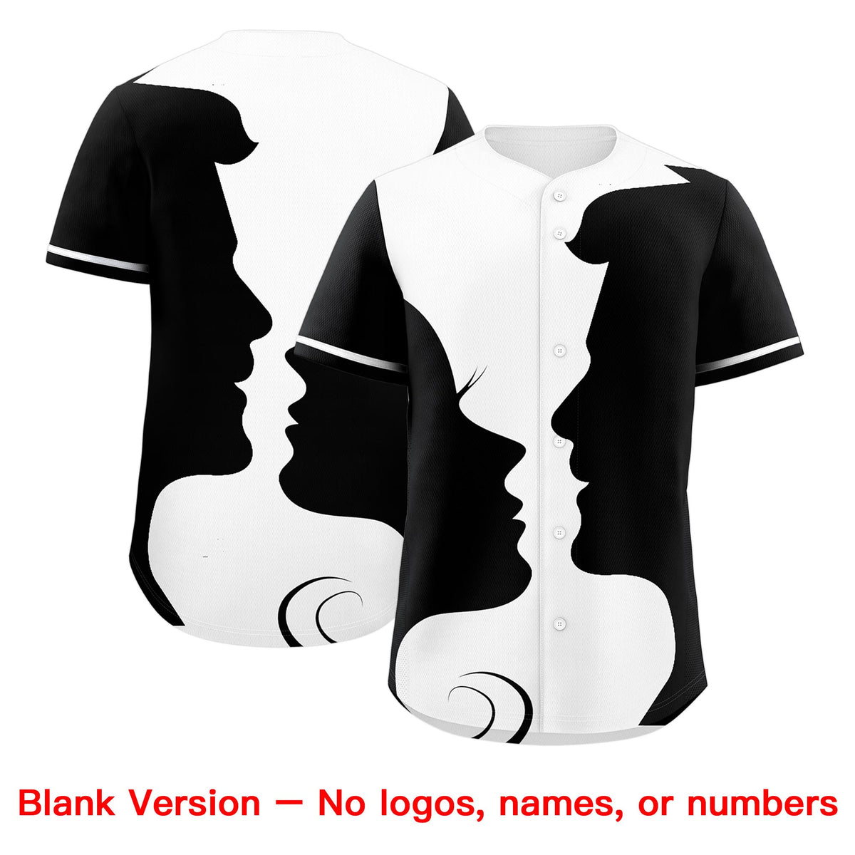 Custom White Black Silhouettes of Loving Couple Valentine's Day Baseball Jersey| KXKSHOP