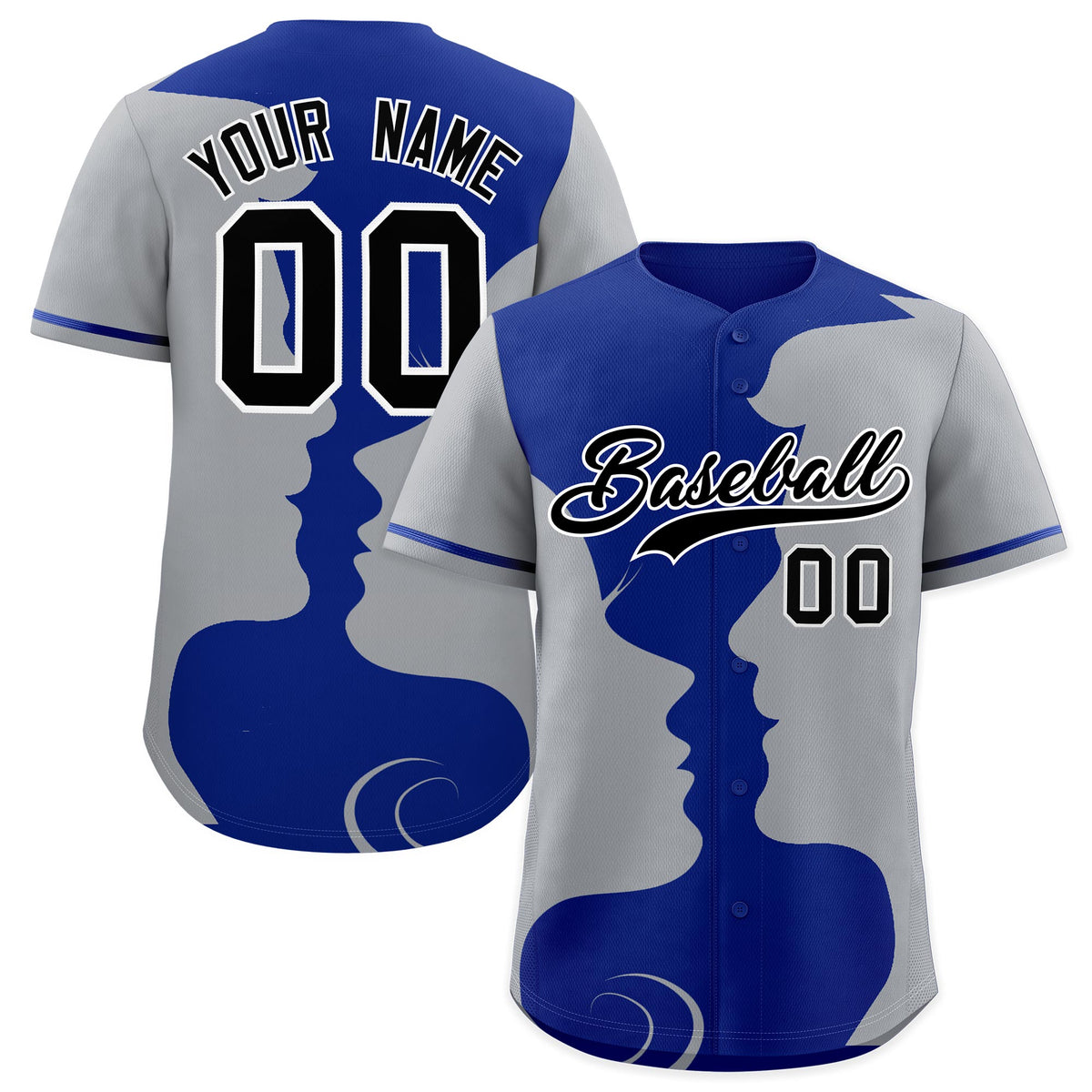 Custom Royal Gray Silhouettes of Loving Couple Valentine's Day Baseball Jersey| KXKSHOP