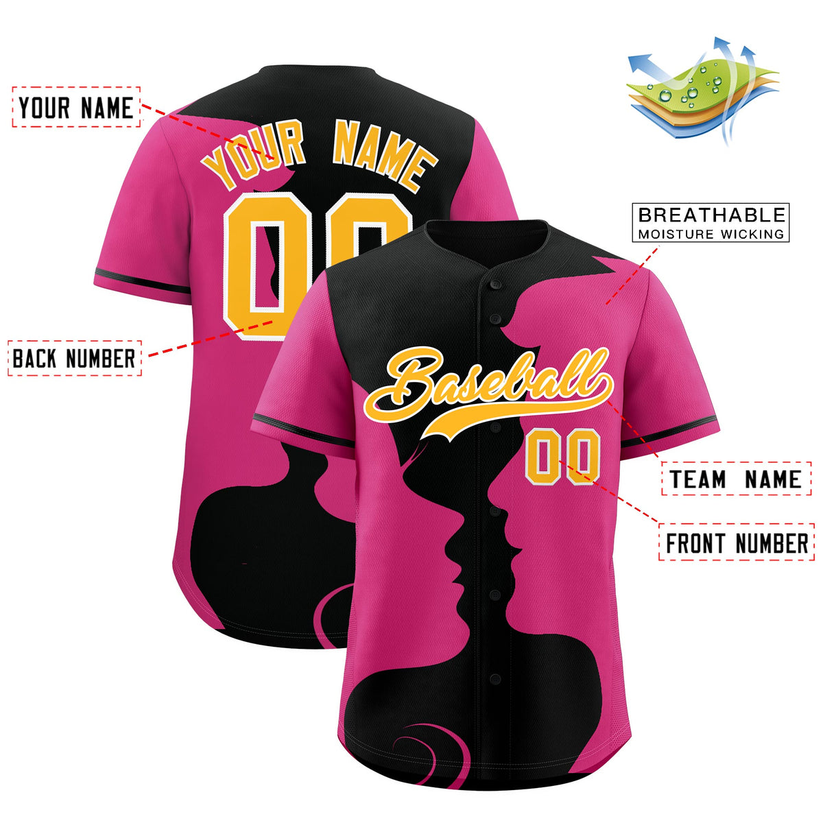 Custom Black Rose Red Silhouettes of Loving Couple Valentine's Day Baseball Jersey| KXKSHOP