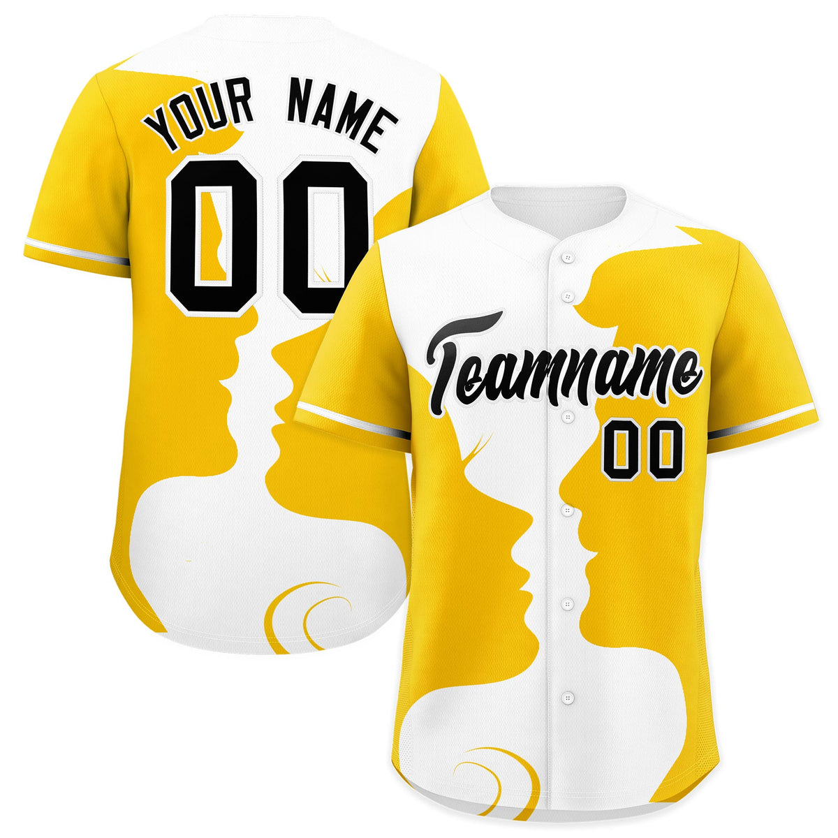 Custom White Gold Silhouettes of Loving Couple Valentine's Day Baseball Jersey| KXKSHOP