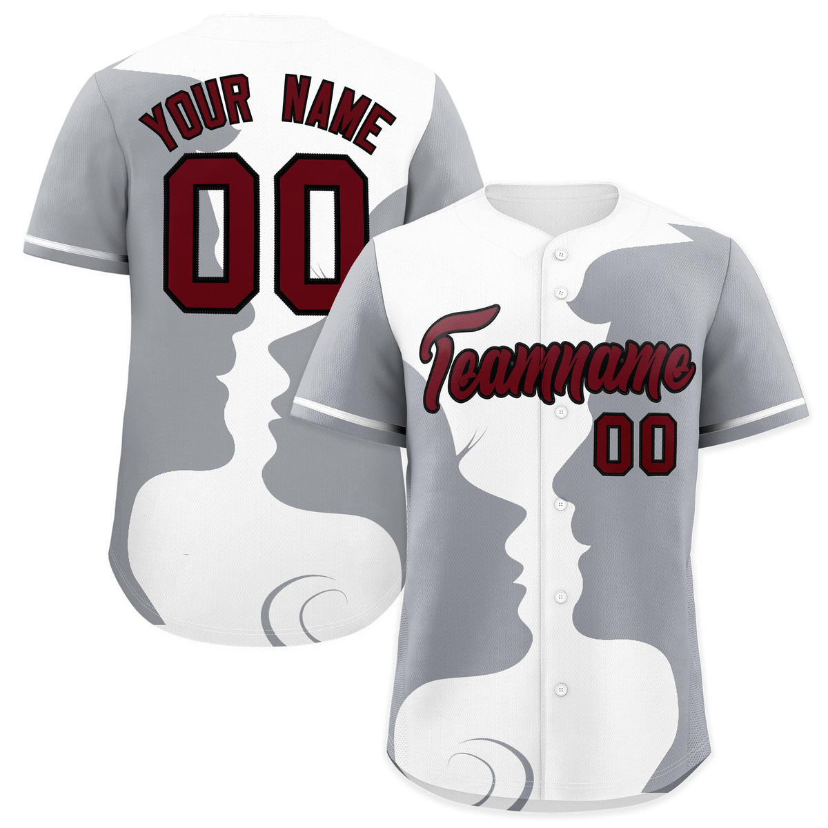 Custom Gray White Silhouettes of Loving Couple Valentine's Day Baseball Jersey| KXKSHOP