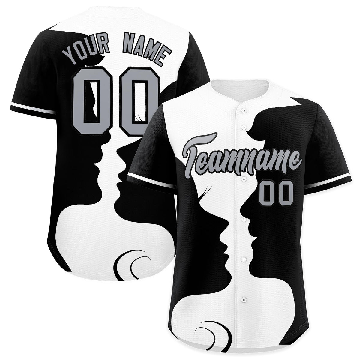 Custom White Black Silhouettes of Loving Couple Valentine's Day Baseball Jersey| KXKSHOP
