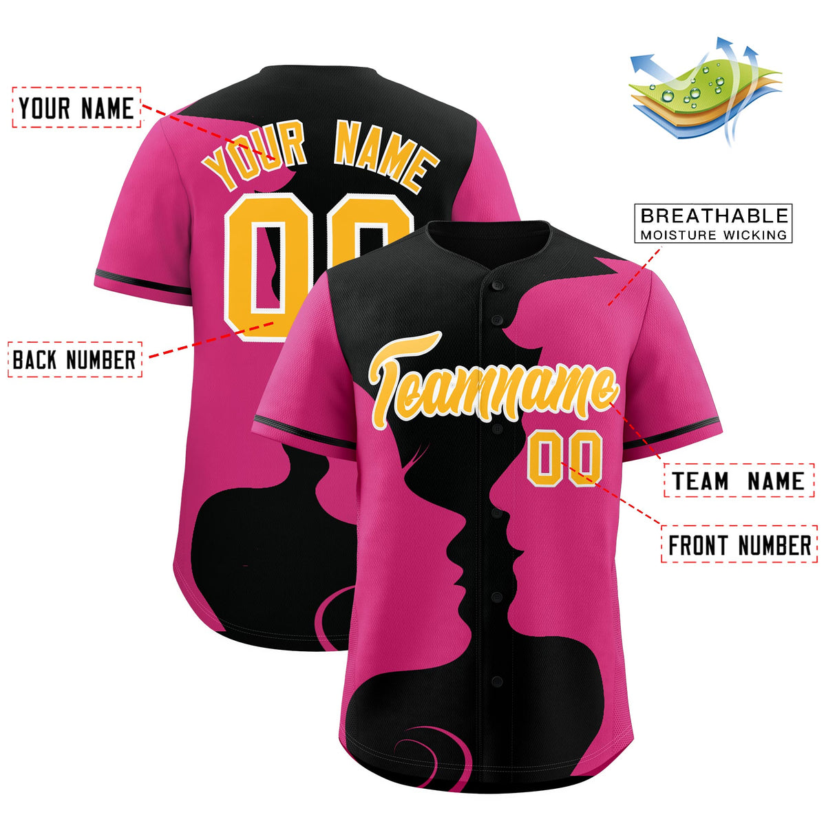 Custom Black Rose Red Silhouettes of Loving Couple Valentine's Day Baseball Jersey| KXKSHOP