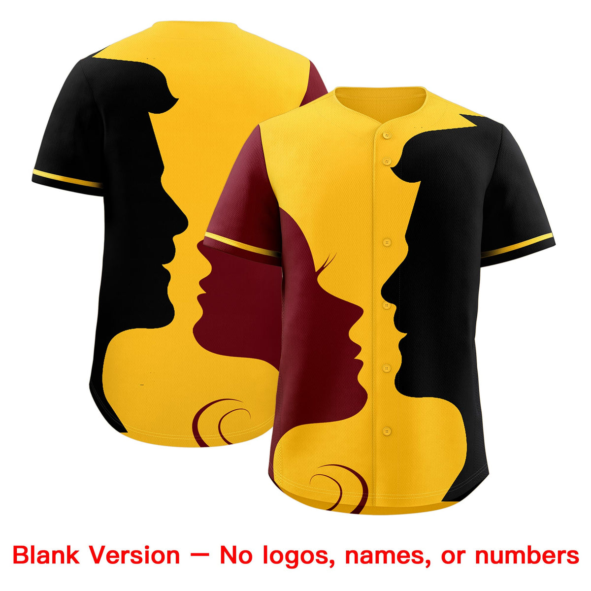 Custom Gold Crimson Black Silhouettes of Loving Couple Valentine's Day Baseball Jersey| KXKSHOP