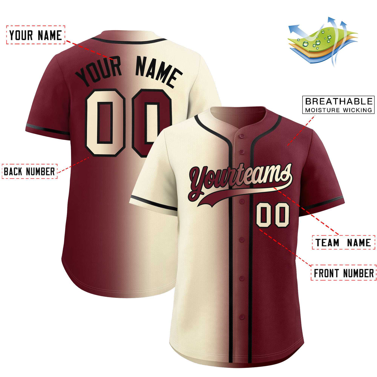 Custom Cream Maroon Two Tone Gradient Fashion Authentic Baseball Jersey