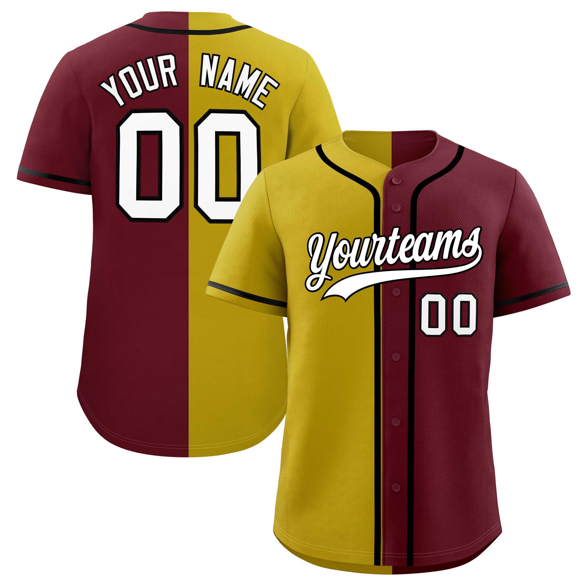 Custom Old Gold Maroon Split Fashion Authentic Baseball Jersey