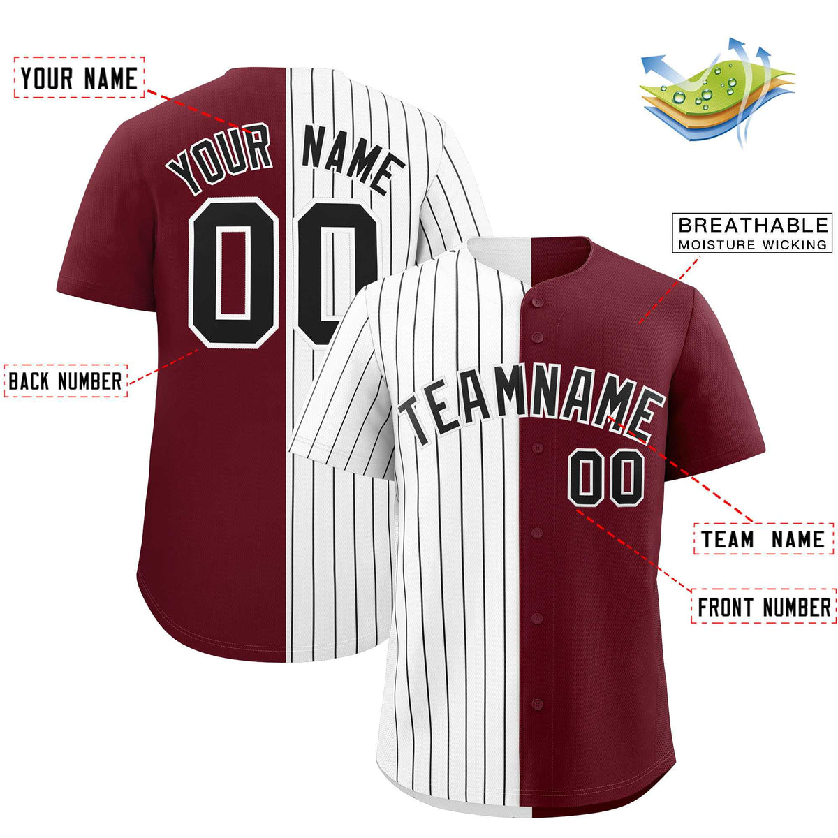 Custom White Maroon Split Fashion Authentic Baseball Jersey