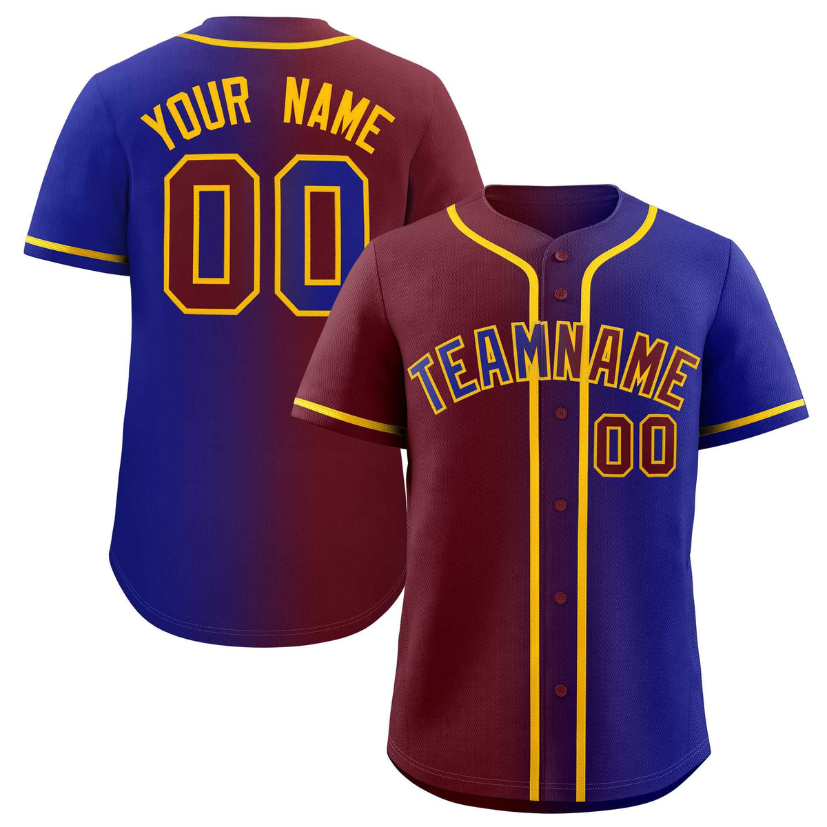 Custom Maroon Royal Two Tone Gradient Fashion Authentic Baseball Jersey