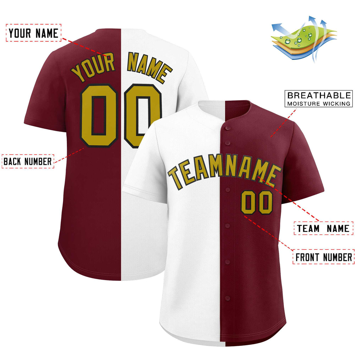Custom White Maroon Two Tone Striped Fashion Authentic Baseball Jersey