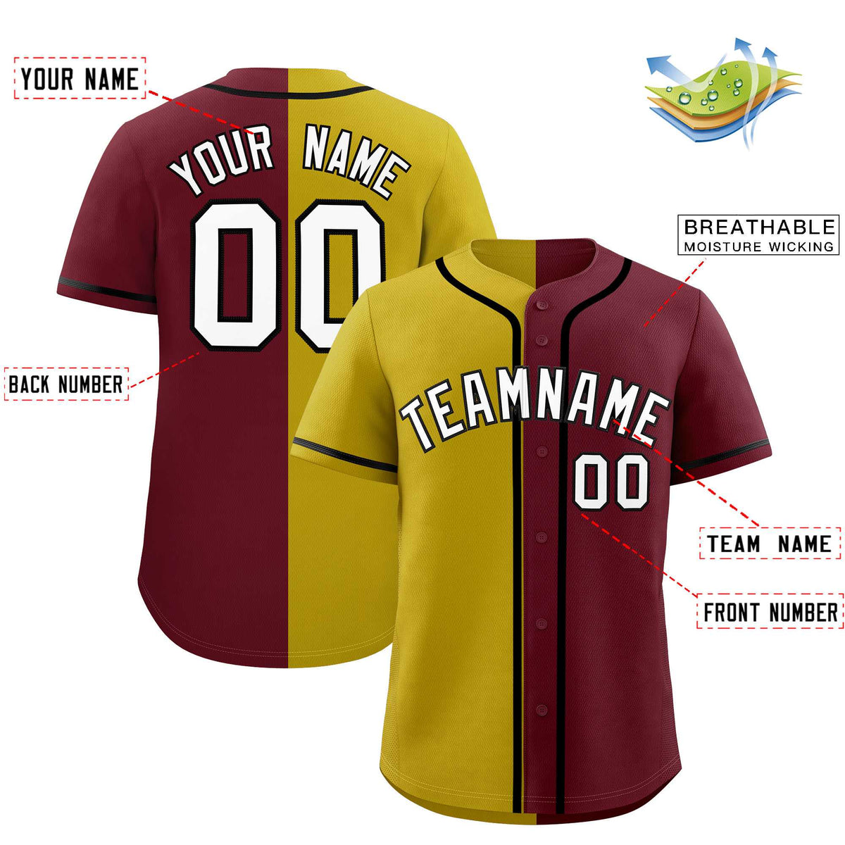Custom Old Gold Maroon Split Fashion Authentic Baseball Jersey