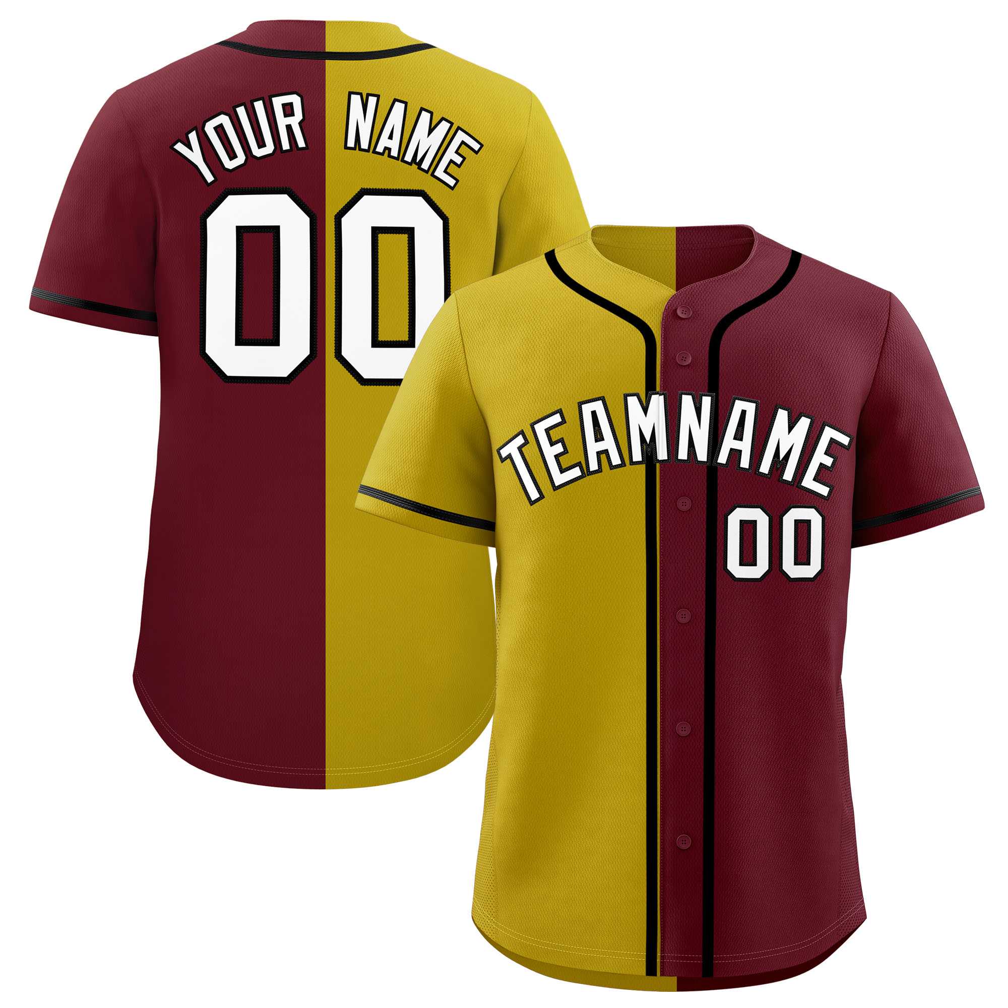 Custom Old Gold Maroon Split Fashion Authentic Baseball Jersey