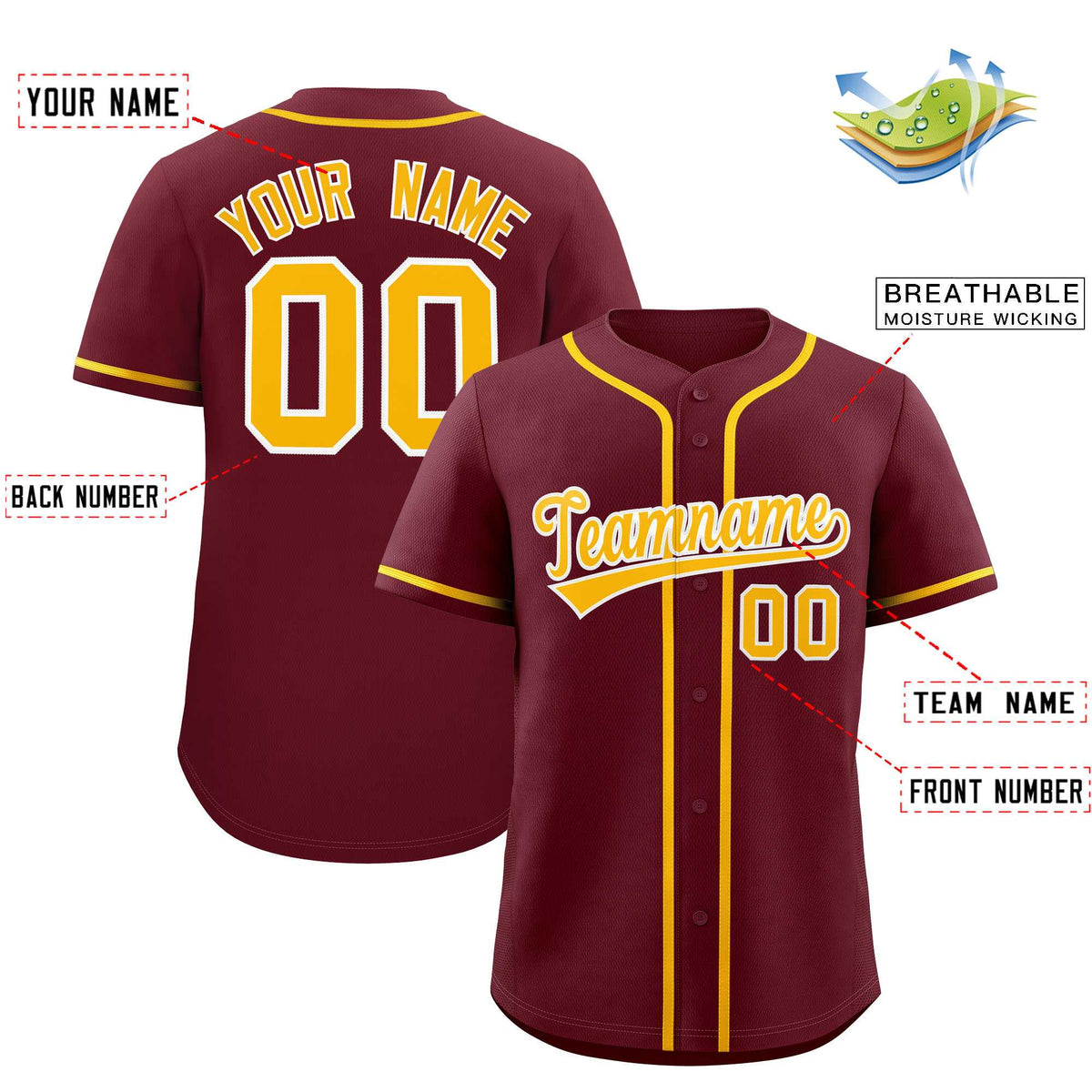 Custom Maroon Classic Style Authentic Baseball Jersey